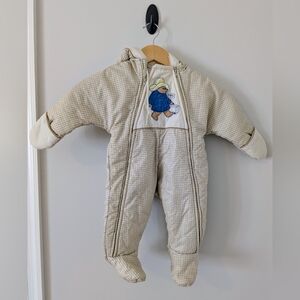 Vintage Quiltex Paddington Bear Embroidered Beige Checkered Kids Winter Snowsuit